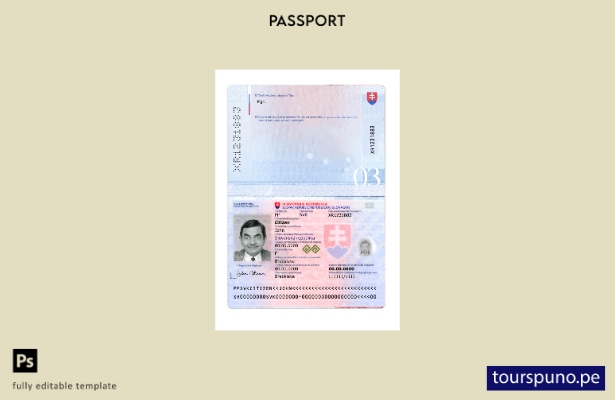 listo para imprimir la plantilla actual del pasaporte de Eslovaquia 1